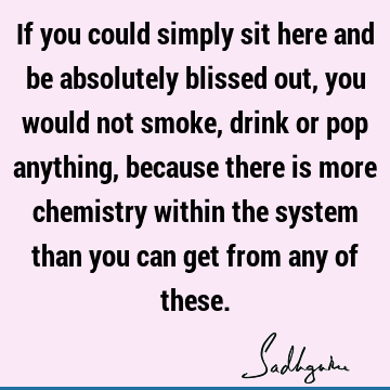 If you could simply sit here and be absolutely blissed out, you would not smoke, drink or pop anything, because there is more chemistry within the system than