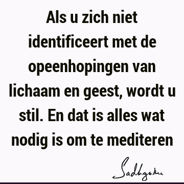 Als u zich niet identificeert met de opeenhopingen van lichaam en geest, wordt u stil. En dat is alles wat nodig is om te