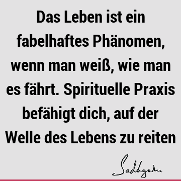 Das Leben ist ein fabelhaftes Phänomen, wenn man weiß, wie man es fährt. Spirituelle Praxis befähigt dich, auf der Welle des Lebens zu