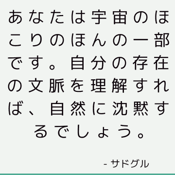 あなたは宇宙のほこりのほんの一部です。 自分の存在の文脈を理解すれば、自然に沈黙するでしょう。