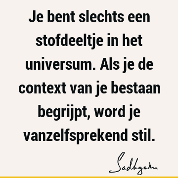 Je bent slechts een stofdeeltje in het universum. Als je de context van je bestaan begrijpt, word je vanzelfsprekend