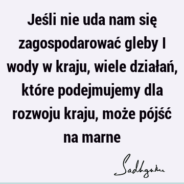 Jeśli nie uda nam się zagospodarować gleby i wody w kraju, wiele działań, które podejmujemy dla rozwoju kraju, może pójść na