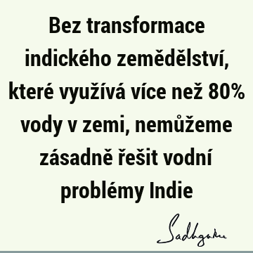 Bez transformace indického zemědělství, které využívá více než 80% vody v zemi, nemůžeme zásadně řešit vodní problémy I