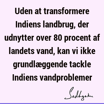 Uden at transformere Indiens landbrug, der udnytter over 80 procent af landets vand, kan vi ikke grundlæggende tackle Indiens