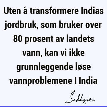 Uten å transformere Indias jordbruk, som bruker over 80 prosent av landets vann, kan vi ikke grunnleggende løse vannproblemene i I