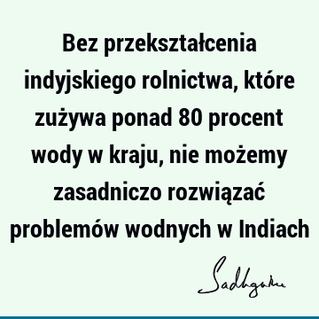 Bez przekształcenia indyjskiego rolnictwa, które zużywa ponad 80 procent wody w kraju, nie możemy zasadniczo rozwiązać problemów wodnych w I