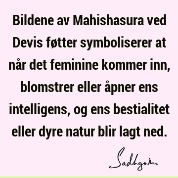 Bildene av Mahishasura ved Devis føtter symboliserer at når det feminine kommer inn, blomstrer eller åpner ens intelligens, og ens bestialitet eller dyre natur