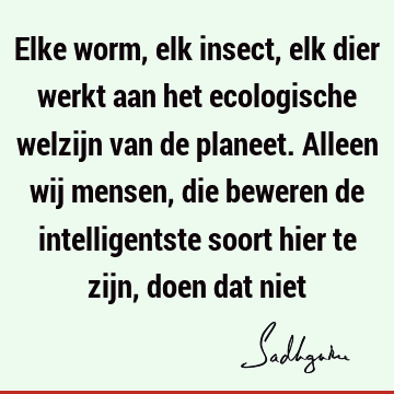 Elke worm, elk insect, elk dier werkt aan het ecologische welzijn van de planeet. Alleen wij mensen, die beweren de intelligentste soort hier te zijn, doen dat