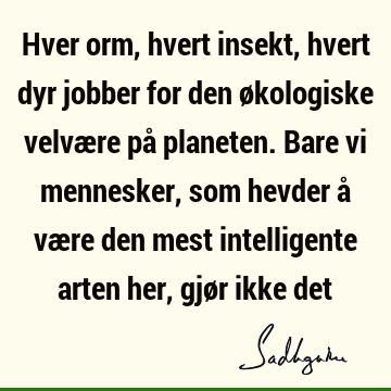 Hver orm, hvert insekt, hvert dyr jobber for den økologiske velvære på planeten. Bare vi mennesker, som hevder å være den mest intelligente arten her, gjør