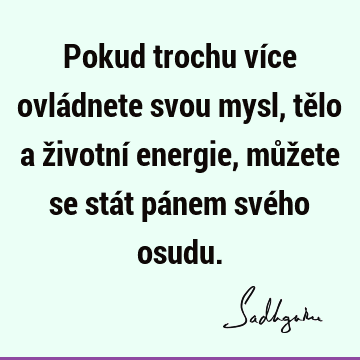 Pokud trochu více ovládnete svou mysl, tělo a životní energie, můžete se stát pánem svého