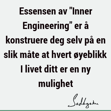 Essensen av "Inner Engineering" er å konstruere deg selv på en slik måte at hvert øyeblikk i livet ditt er en ny