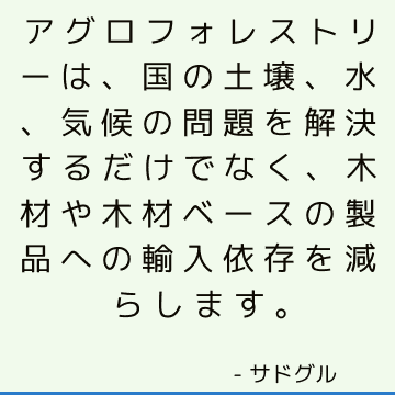 アグロフォレストリーは、国の土壌、水、気候の問題を解決するだけでなく、木材や木材ベースの製品への輸入依存を減らします。