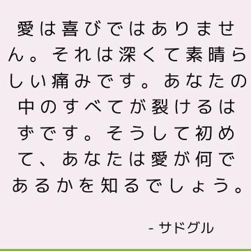 愛は喜びではありません。 それは深くて素晴らしい痛みです。 あなたの中のすべてが裂けるはずです。 そうして初めて、あなたは愛が何であるかを知るでしょう。