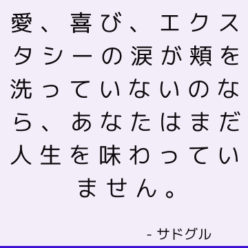 愛、喜び、エクスタシーの涙が頬を洗っていないのなら、あなたはまだ人生を味わっていません。