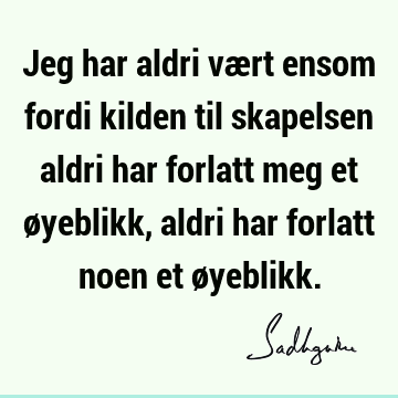 Jeg har aldri vært ensom fordi kilden til skapelsen aldri har forlatt meg et øyeblikk, aldri har forlatt noen et ø