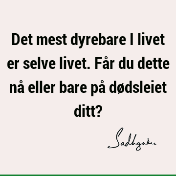 Det mest dyrebare i livet er selve livet. Får du dette nå eller bare på dødsleiet ditt?