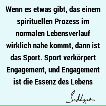 Wenn es etwas gibt, das einem spirituellen Prozess im normalen Lebensverlauf wirklich nahe kommt, dann ist das Sport. Sport verkörpert Engagement, und E