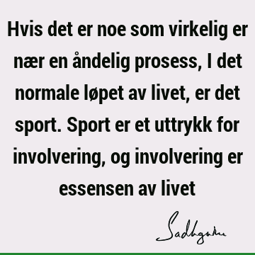 Hvis det er noe som virkelig er nær en åndelig prosess, i det normale løpet av livet, er det sport. Sport er et uttrykk for involvering, og involvering er