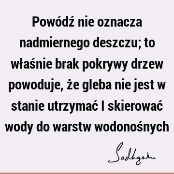 Powódź nie oznacza nadmiernego deszczu; to właśnie brak pokrywy drzew powoduje, że gleba nie jest w stanie utrzymać i skierować wody do warstw wodonoś