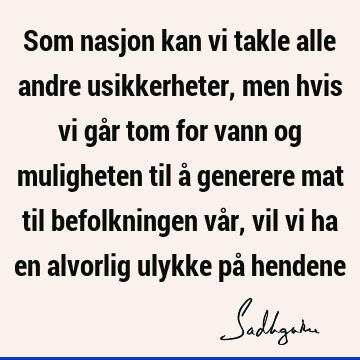 Som nasjon kan vi takle alle andre usikkerheter, men hvis vi går tom for vann og muligheten til å generere mat til befolkningen vår, vil vi ha en alvorlig