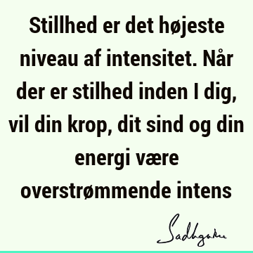 Stillhed er det højeste niveau af intensitet. Når der er stilhed inden i dig, vil din krop, dit sind og din energi være overstrømmende