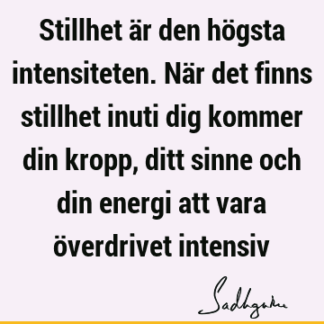 Stillhet är den högsta intensiteten. När det finns stillhet inuti dig kommer din kropp, ditt sinne och din energi att vara överdrivet