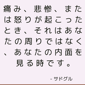 痛み、悲惨、または怒りが起こったとき、それはあなたの周りではなく、あなたの内面を見る時です。