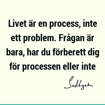 Livet är en process, inte ett problem. Frågan är bara, har du förberett dig för processen eller