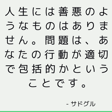 人生には善悪のようなものはありません。 問題は、あなたの行動が適切で包括的かということです。