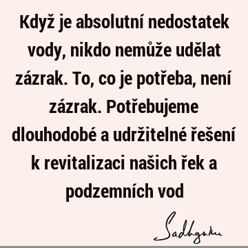 Když je absolutní nedostatek vody, nikdo nemůže udělat zázrak. To, co je potřeba, není zázrak. Potřebujeme dlouhodobé a udržitelné řešení k revitalizaci našich