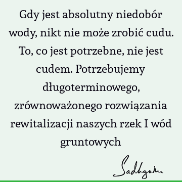 Gdy jest absolutny niedobór wody, nikt nie może zrobić cudu. To, co jest potrzebne, nie jest cudem. Potrzebujemy długoterminowego, zrównoważonego rozwiązania