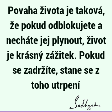 Povaha života je taková, že pokud odblokujete a necháte jej plynout, život je krásný zážitek. Pokud se zadržíte, stane se z toho utrpení