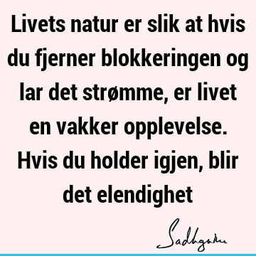 Livets natur er slik at hvis du fjerner blokkeringen og lar det strømme, er livet en vakker opplevelse. Hvis du holder igjen, blir det