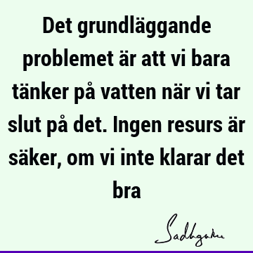 Det grundläggande problemet är att vi bara tänker på vatten när vi tar slut på det. Ingen resurs är säker, om vi inte klarar det