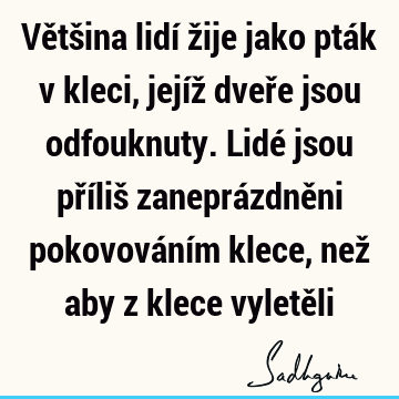 Většina lidí žije jako pták v kleci, jejíž dveře jsou odfouknuty. Lidé jsou příliš zaneprázdněni pokovováním klece, než aby z klece vyletě