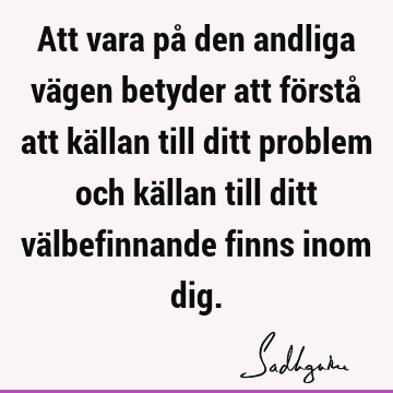 Att vara på den andliga vägen betyder att förstå att källan till ditt problem och källan till ditt välbefinnande finns inom