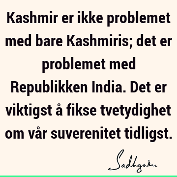 Kashmir er ikke problemet med bare Kashmiris; det er problemet med Republikken India. Det er viktigst å fikse tvetydighet om vår suverenitet