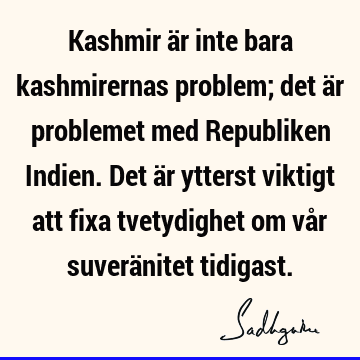 Kashmir är inte bara kashmirernas problem; det är problemet med Republiken Indien. Det är ytterst viktigt att fixa tvetydighet om vår suveränitet