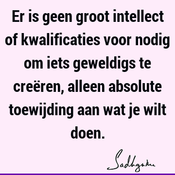 Er is geen groot intellect of kwalificaties voor nodig om iets geweldigs te creëren, alleen absolute toewijding aan wat je wilt