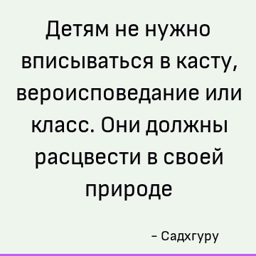 Детям не нужно вписываться в касту, вероисповедание или класс. Они должны расцвести в своей природе