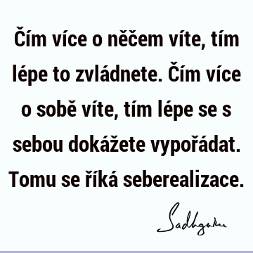 Čím více o něčem víte, tím lépe to zvládnete. Čím více o sobě víte, tím lépe se s sebou dokážete vypořádat. Tomu se říká