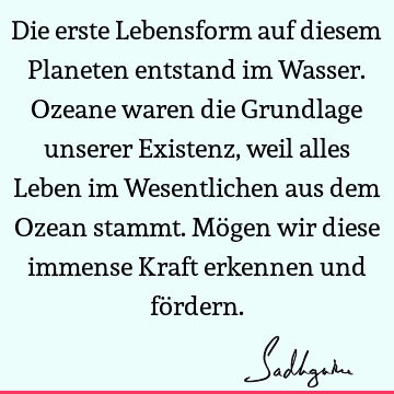 Die erste Lebensform auf diesem Planeten entstand im Wasser. Ozeane waren die Grundlage unserer Existenz, weil alles Leben im Wesentlichen aus dem Ozean