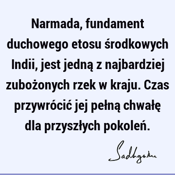 Narmada, fundament duchowego etosu środkowych Indii, jest jedną z najbardziej zubożonych rzek w kraju. Czas przywrócić jej pełną chwałę dla przyszłych pokoleń