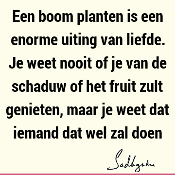 Een boom planten is een enorme uiting van liefde. Je weet nooit of je van de schaduw of het fruit zult genieten, maar je weet dat iemand dat wel zal