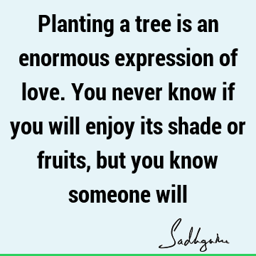 Planting a tree is an enormous expression of love. You never know if you will enjoy its shade or fruits, but you know someone
