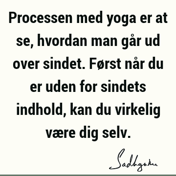 Processen med yoga er at se, hvordan man går ud over sindet. Først når du er uden for sindets indhold, kan du virkelig være dig