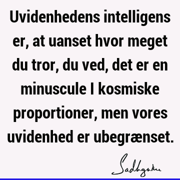 Uvidenhedens intelligens er, at uanset hvor meget du tror, du ved, det er en minuscule i kosmiske proportioner, men vores uvidenhed er ubegræ