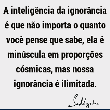 A inteligência da ignorância é que não importa o quanto você pense que sabe, ela é minúscula em proporções cósmicas, mas nossa ignorância é
