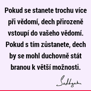 Pokud se stanete trochu více při vědomí, dech přirozeně vstoupí do vašeho vědomí. Pokud s tím zůstanete, dech by se mohl duchovně stát branou k větší mož