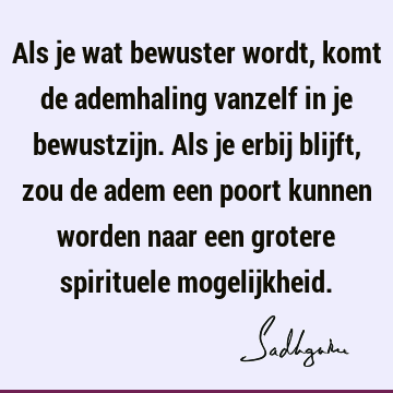 Als je wat bewuster wordt, komt de ademhaling vanzelf in je bewustzijn. Als je erbij blijft, zou de adem een poort kunnen worden naar een grotere spirituele